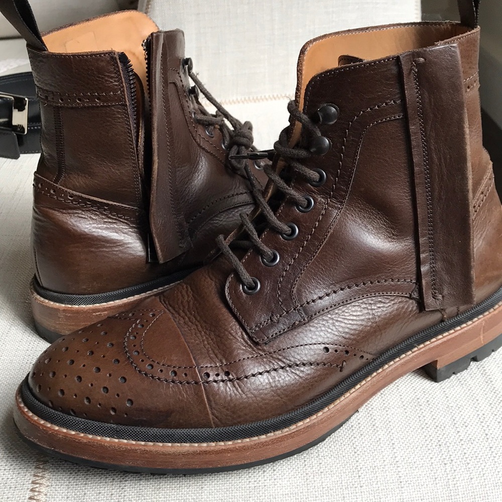 Lanvin Men's Brown Leather Brogue Combat Boot - Picture 2 of 12